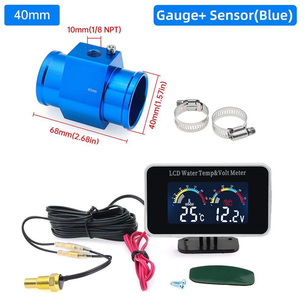 Digital 2 In 1 Water Temperature Meter Voltmeter Car LCD Water Temp Gauge Voltage Meter With 26~40mm Adapter (Option) 12V 24V