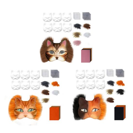 DIY Therian Masque Kit Cat Fox Animal Face Cushion with Fur Halloween Role-Playing Prop for Masquerade Carnival Cosplay Party Supplies