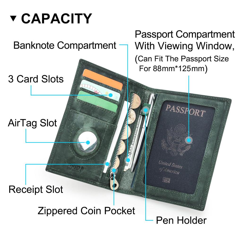 CONTACT'S Genuine Leather Passport Wallet Business Credit Card Holder Anti-lost Travel Purse
