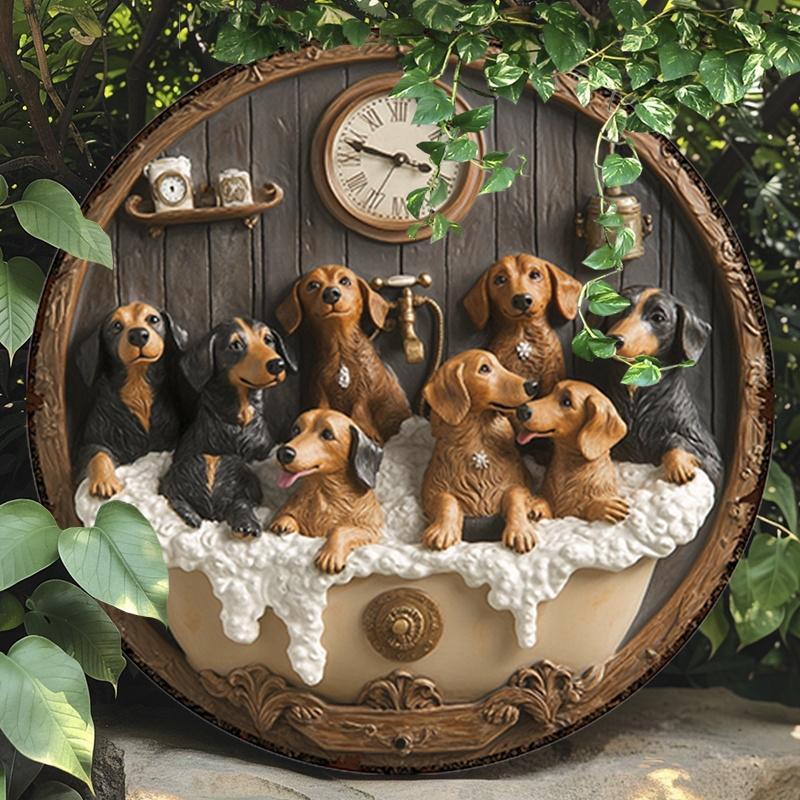 1 шт. 2D Знак «Такса купается» 8 дюймов круглый деревянный настенный знак для помещения и улицы ферма ресторан сад бар кафе спортзал