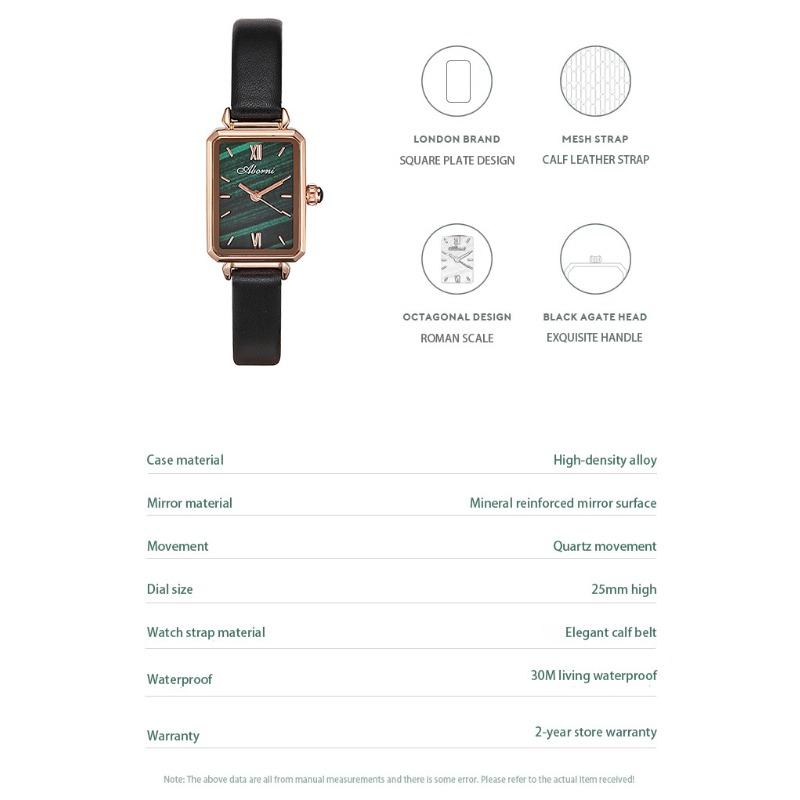 ABORNI Маленькие зеленые часы женские водонепроницаемые маленькие квадратные часы модные ретро легкие роскошные нишевые кварцевые женские часы