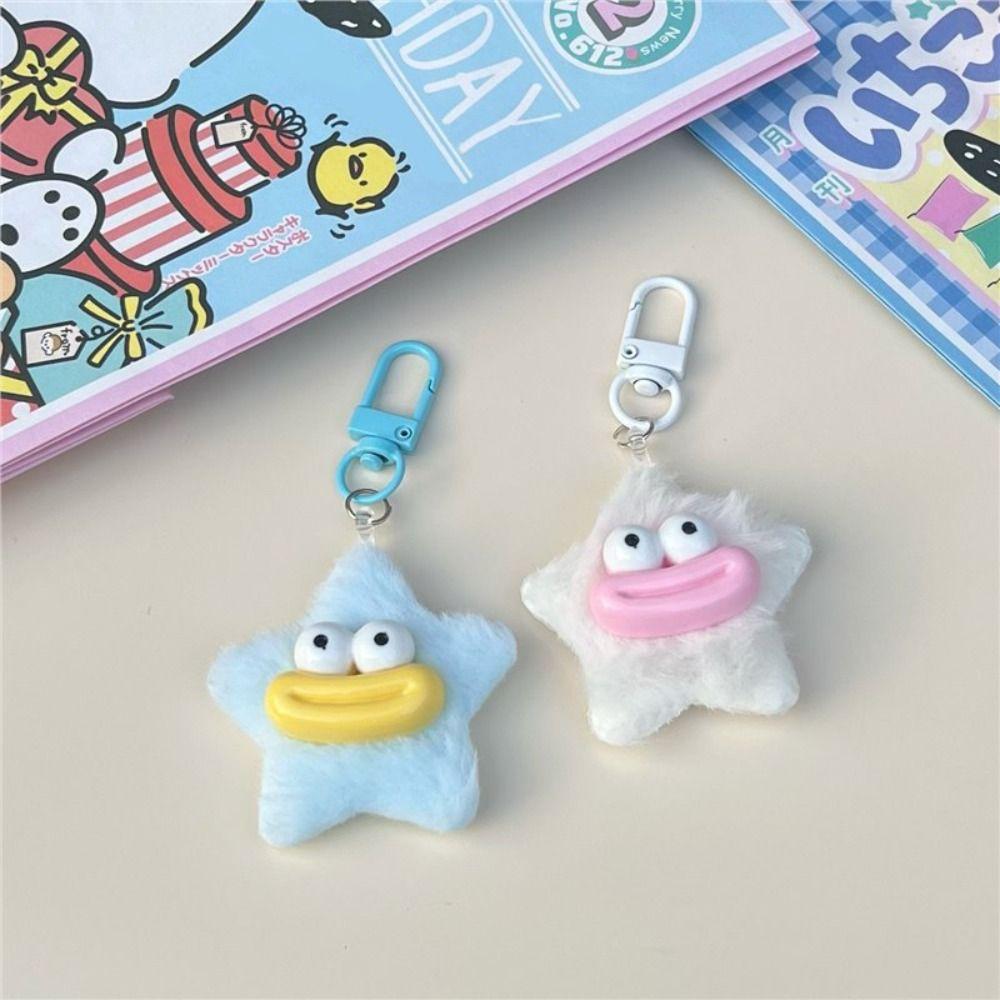 Plushies Funny Star Keychain Cartoon Star Plush Pendant Sausage Mouth Keyring Earphone Case