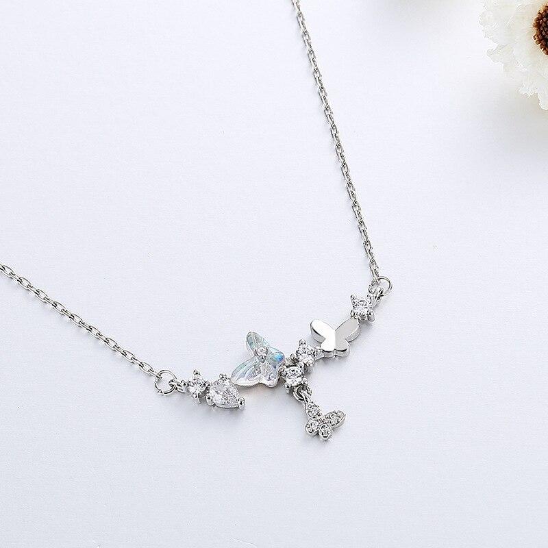 925 Sterling Silver Zircon Butterfly Charm Necklace Pendant For Women Wedding Fashion  New Jewelry Accessories Dz359