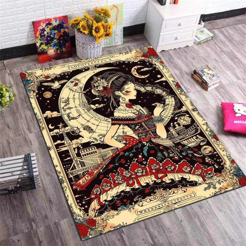 Vintage Circus Lolita Girl Non-Slip Area Rug, Floor Carpet for Bedroom Living Room