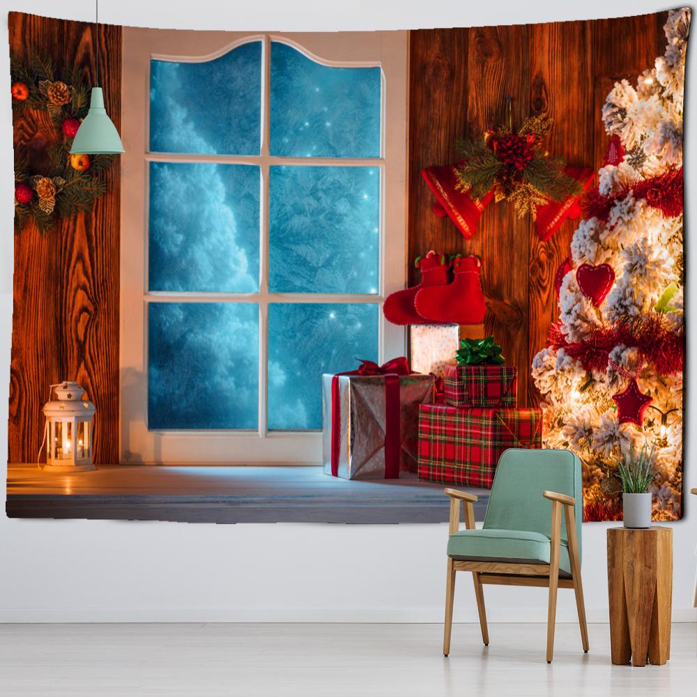 Рождественский камин, подарок, носки, гобелен, настенный подвес, Рождественская елка, колдовство, психоделический новогодний декор для комнаты, дома