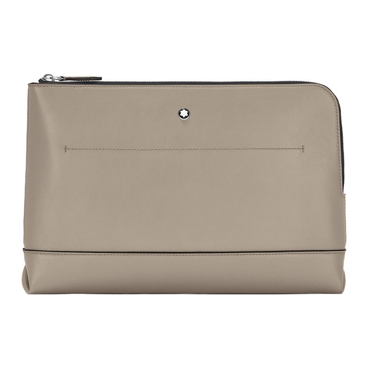 Montblanc Soft Leather Series Hexagonal White Star Zipper Closure Shoulder Crossbody Storage Clutch Men bags Earth-Gray 131240