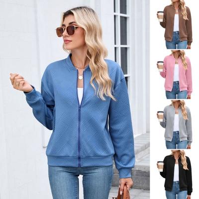 Женское пальто стойка воротник длинный рукав застежка-молния куртка-бомбер с карманами однотонная спортивная верхняя одежда