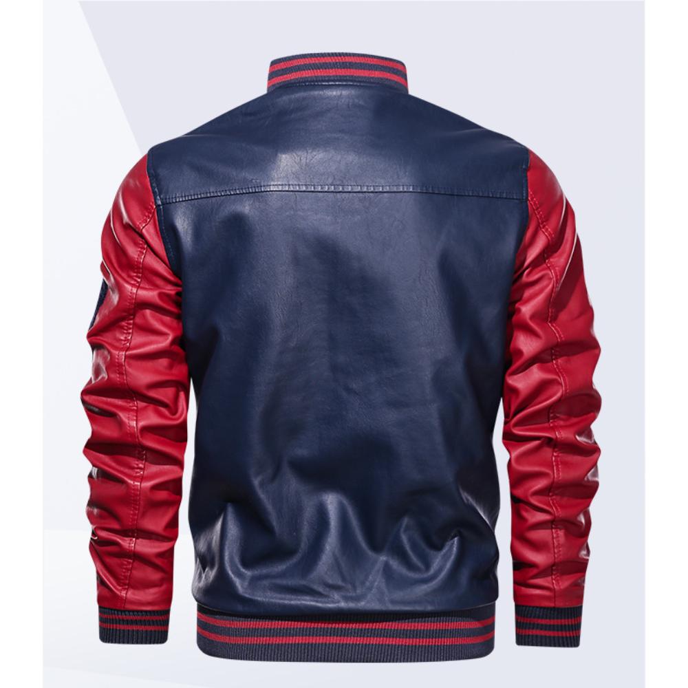 Men's High-quality Baseball Jacket, Patchwork Color Embroidered Printed PU Leather Jacket, Motorcycle Jacket, Autumn Jacket