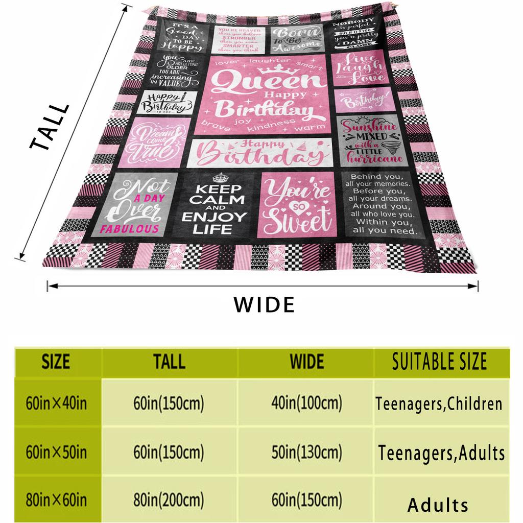 1pc Birthday Gift Blanket For Women, Pink Birthday Flannel Blanket Gifts For Women, Birthday Gift Ideas Throw Blanket For Women, Happy Birth