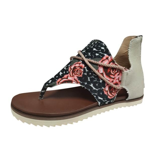 Женские сандалии в стиле ретро, женские повседневные шлепанцы с цветочным принтом, летние удобные сандалии, обувь на молнии, пляжные тапочки