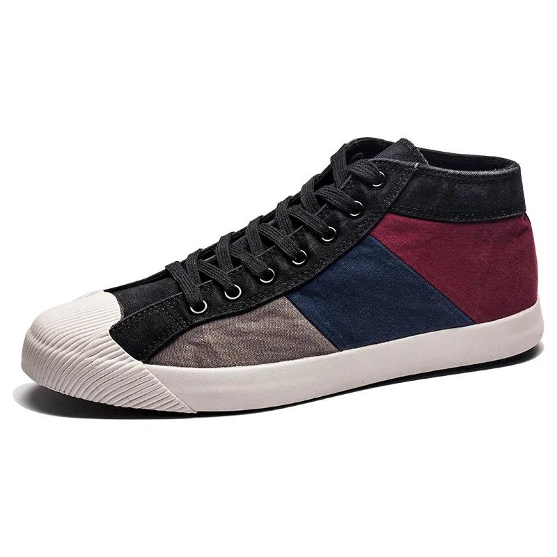 Мужская парусиновая обувь с цветными блоками, дышащая повседневная обувь, лоферы, мягкие удобные уличные туфли на плоской подошве, мужские плимсоллы на шнуровке