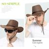 Linen Western Cowboy Hat Wide Brim Beach Sunscreen Cap Simple Summer Sun Hat  Travel