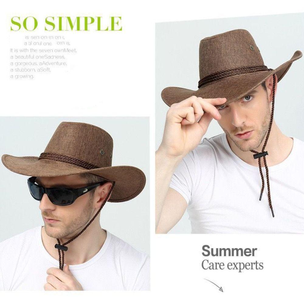 Linen Western Cowboy Hat Wide Brim Beach Sunscreen Cap Simple Summer Sun Hat Travel