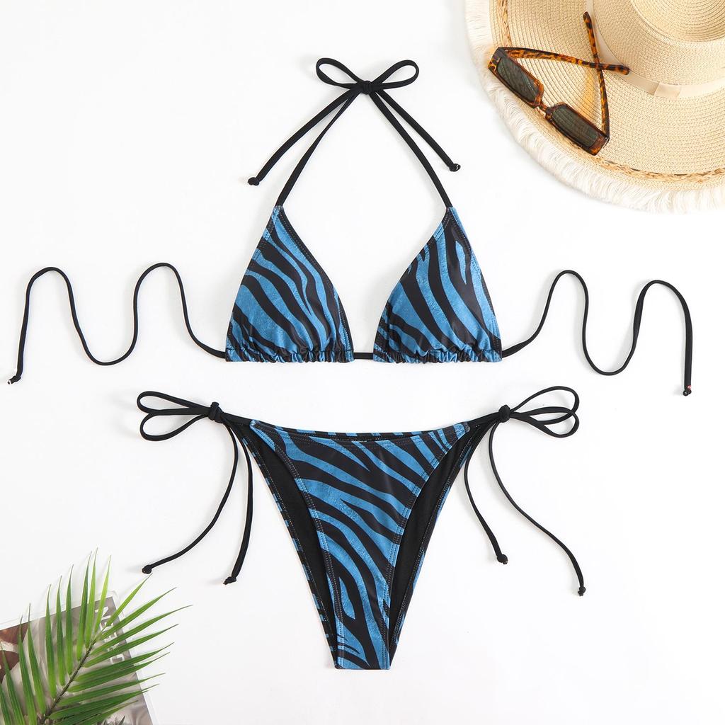 2025 Zebra Stripe Halter Bikini Three-Piece Swimsuit