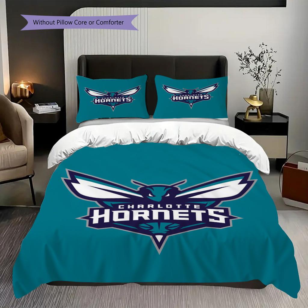 Charlotte Hornets Bold Dynamic Team Spirit Bedding(1 * duvet cover + 2 * pillowcase, without core)Soft and comfortable Bedding set