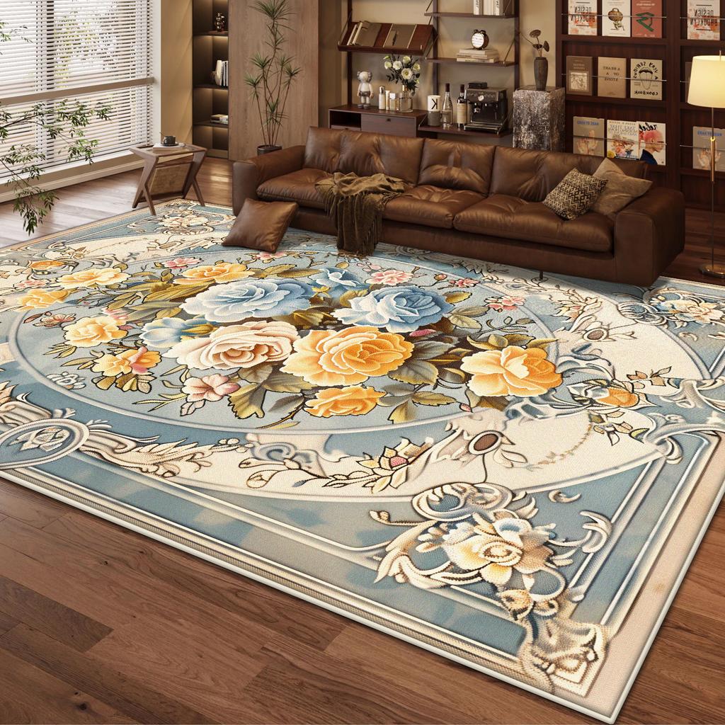 European Style Home Decoration Living Room Rug Non-slip Cute Girl Room Decor Carpet Floral Design Dressing Table Mat Washable