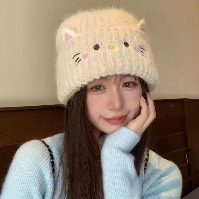 Womens Oversized Knit Beanie Hat Winter Warm Ear Protection Thick Wool Blend Cap Cold Weather