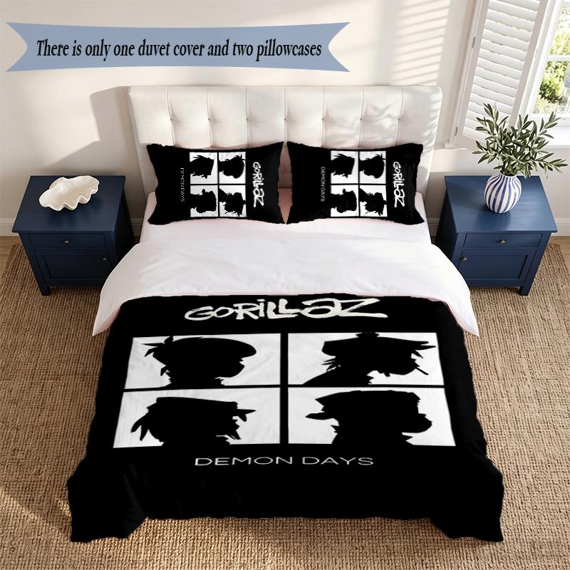 Gorillaz 3‑Piece Bedding Set Soft Microfiber Duvet Cover Pillowcases Comfortable Bed Linen for Bedroom Decoration