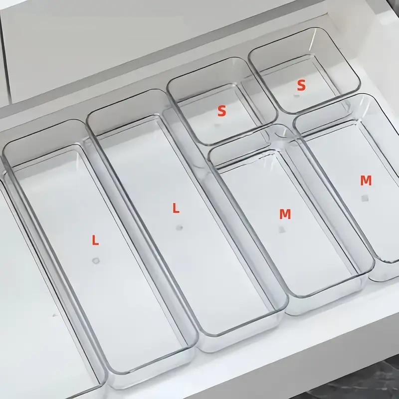 6Pcs Clear Desk Drawer Organizers Set Stackable Bathroom Storage Makeup Organizer Transparent Storage Box Bins Kitchen Gadget