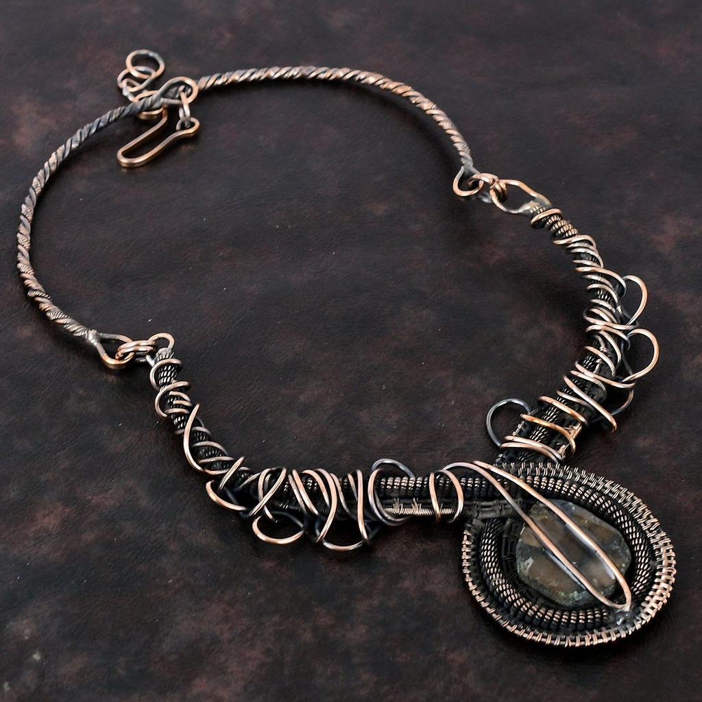 Ожерелье из хиастолита, обернутое медной проволокой, ювелирные изделия из драгоценных камней, регулируемое ожерелье, ручная работа, медные украшения, подарок для женщин, изящные ювелирные изделия