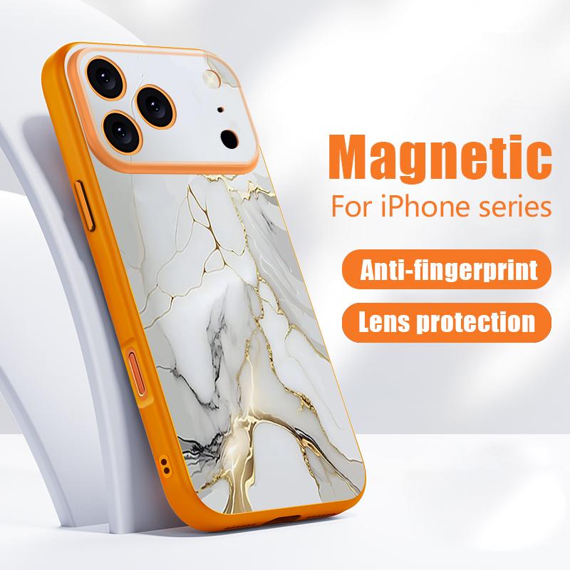 Чехол Для iPhone 17 Pro Max Черный Мраморный Рисунок Магнитный Для Magsafe Гибридный Тонкий Матовый Чехол Для iPhone 16 15 14 13 Pro Max