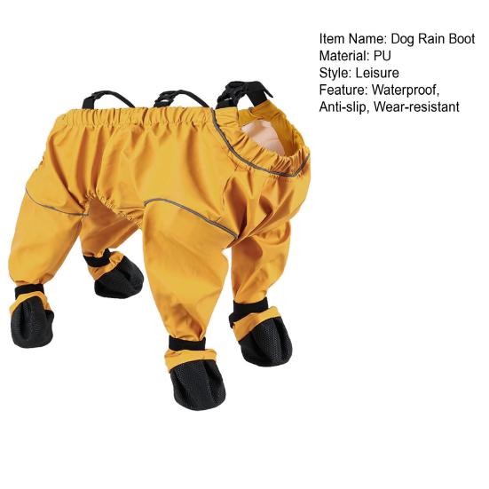 Waterproof Dog Boots with Suspender 4-Legged Dog Rain Shoes Anti-Slip Pet Paw Protector for Small