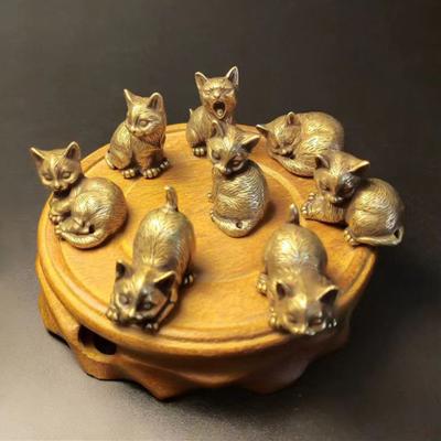 Латунная статуэтка кошки, маленькая статуэтка кошки, держатель для благовоний, настольный ретро-мини-кошачий орнамент для домашнего офиса, чайного столика, автомобиля