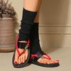 Summer Casual Open-toed Beach Vacation Flat Bottom One-Word with Pimps Black Vintage Roman Herringbone Pimps Sandals Women