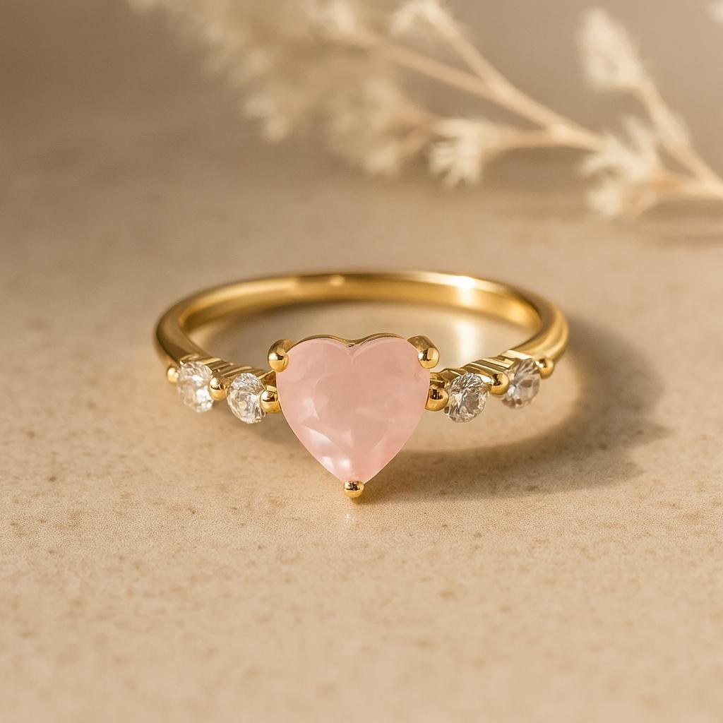 Кольцо для женщин в форме сердца из розового кварца с золотым покрытием – Романтичные элегантные украшения, персонализированные кольца
