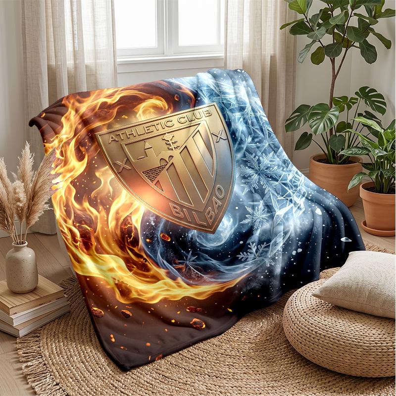 Athletic Bilbao Football Print Flannel Blanket, Soft Warm Lightweight Throw Blanket for Sofa Bed Camping