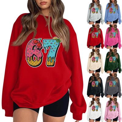 Женский модный повседневный пуловер с длинными рукавами и круглым вырезом с принтом