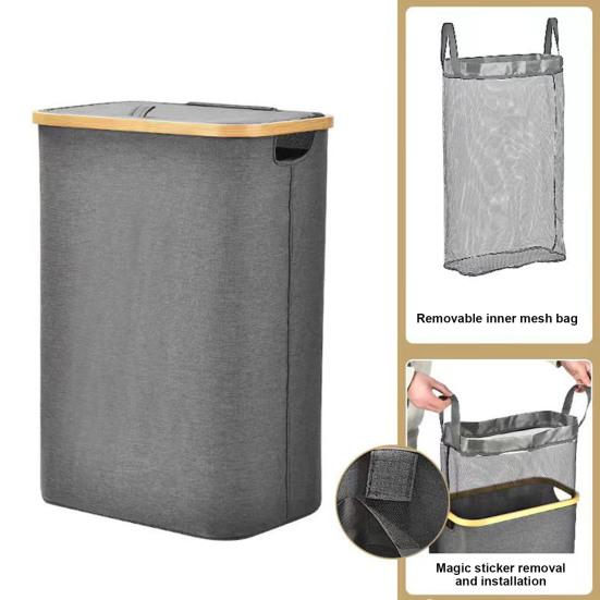 Slim Laundry Hamper Dirty Clothes Basket with Lid Large Capacity Handle Design Foldable