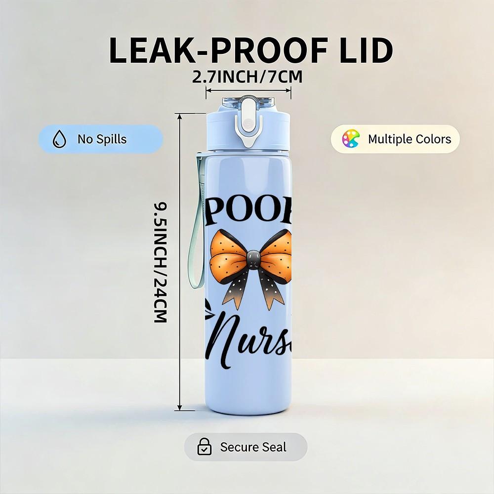 1PC Spooky Nurse Bow Wreath 750ml Color Plastic Sports Water Bottle Leakproof Flip Straw Lid Suitable for Sports Office Home Use