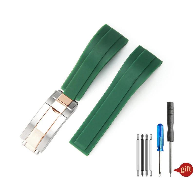 Nature Мягкий Силиконовый Каучук Мужской 20мм Ремешок Для Часов Для Rolex Ремешок для Часов Daytona Submariner GMT OYSTERFLEX Браслет Складная Застежка