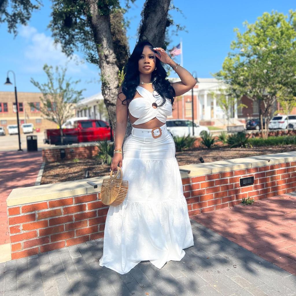 Европейский и американский сексуальный однотонный комплект с юбкой-бандажом на бретелях неправильной формы