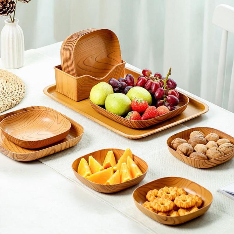 Посуда из имитации древесины, пластиковая тарелка для закусок, кухонные аксессуары для дома, закусок