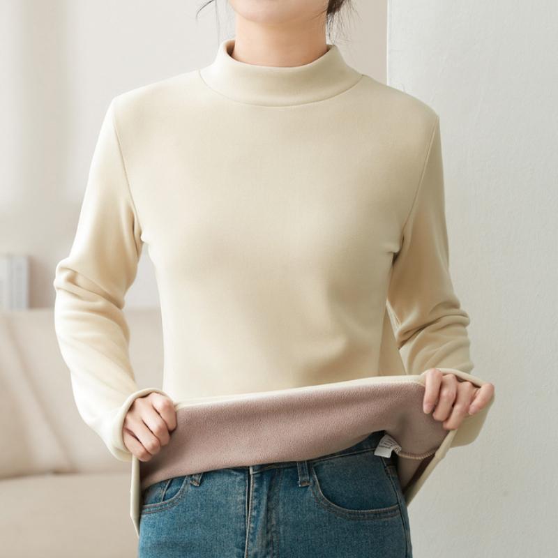 Базовая рубашка для женщин на осень и зиму. Удобная теплая эластичная базовая рубашка с полувысоким воротом.