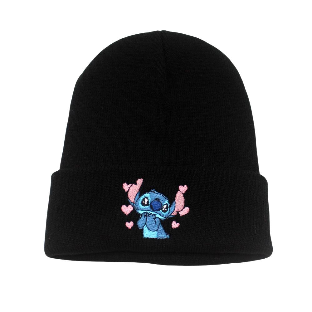 Stitch Knitted Embroidered Hat Anime Peripheral Autumn And Winter Outdoor Warm Hair Hat Elastic Cold Hat Adults And Kids Gifts