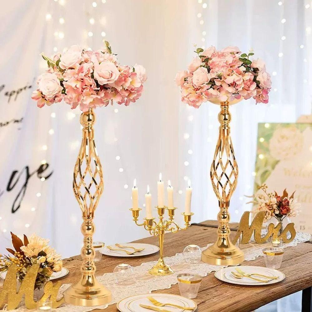 Romantic Golden Flower Stand Vintage Candle Holders Elegant Style Floral Display Rack  Party Dinner