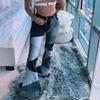 Autumn 2023 Women's European & American Color Block High Waist Flared Jeans