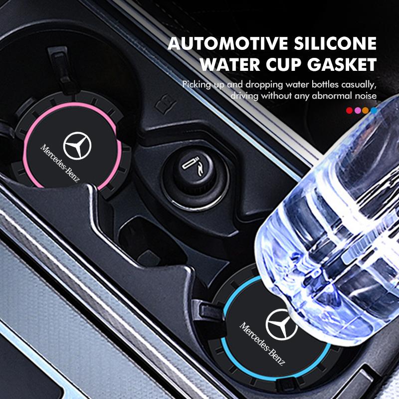 MWAY1 2Pcs Car Coaster Silicone Mat Water Cup Holder Anti-Slip Pad For Mercedes Benz CLK GLC W212 C200 C300 W203 W204 W205 W169 W176
