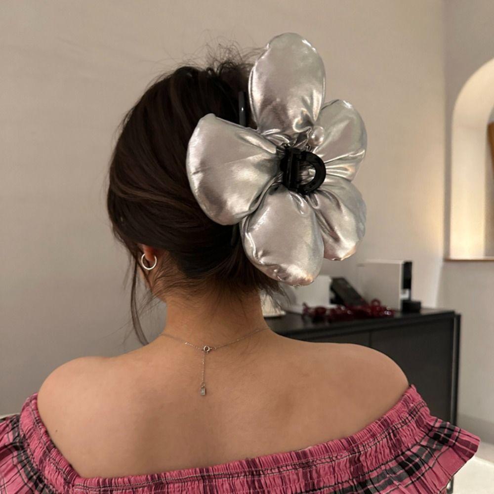 Pearl Sponge Puff Flower Hair Claw Korean Style Exaggerated Crab Clip Scrunchies Shark Clip  Daily