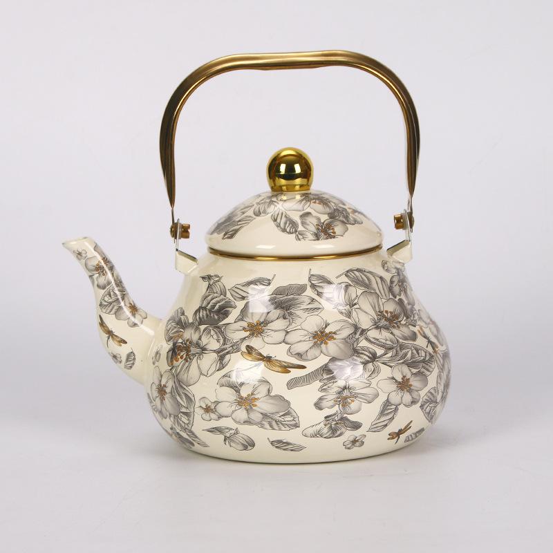 Chinese Style Enamel Teapot Floral Enameled Tea Jug New Water Kettle