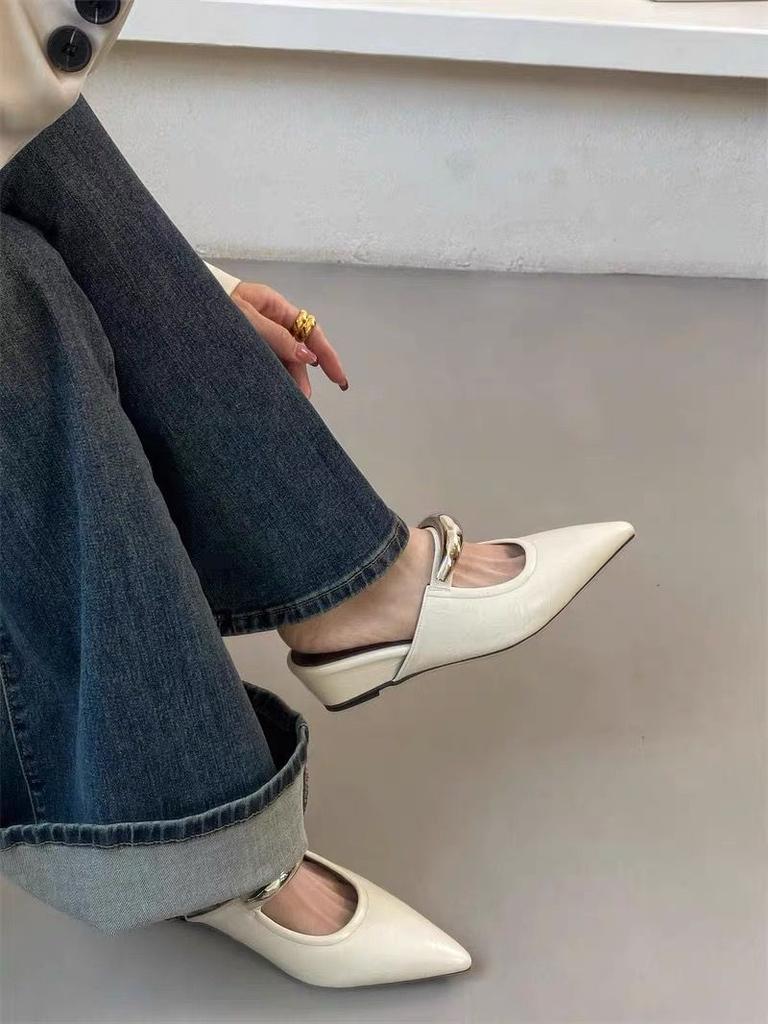 Pointed French European Goods Thick with Buckle Baotou Cool Slippers Women Wear Summer New Retro