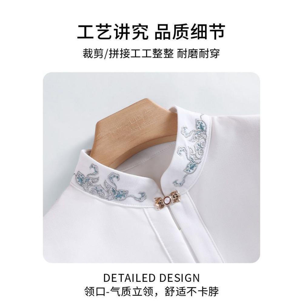 Рубашка с длинными рукавами и воротником-стойкой в китайском стиле для ранней весны с вышитой женской одеждой внутри