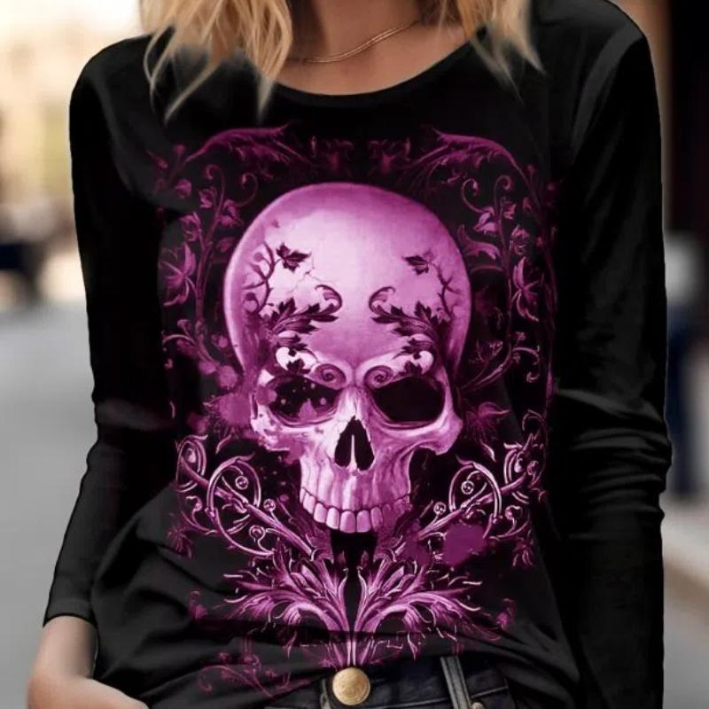 Женская футболка с длинным рукавом с рисунком черепа ужасов, топы, новинка 2023, модный топ с рисунком черепа ужасов, забавный пуловер в стиле Харадзюку