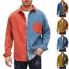 Mens Shacket Patchwork Long Sleeve Button Down Corduroy Shirts For Men