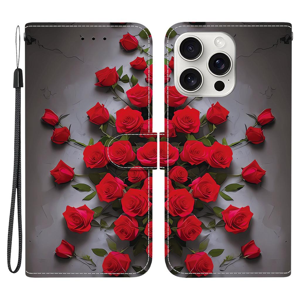 Кожаный чехол-подставка для iPhone 16 Pro Max с принтом в виде кошелька и ремешком на запястье