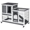 Wooden Rabbit Hutch with Wheels for Indoor Use, 2-Story Cage with Ramp and 2 Removable Trays, 110x50x88cm, Grey