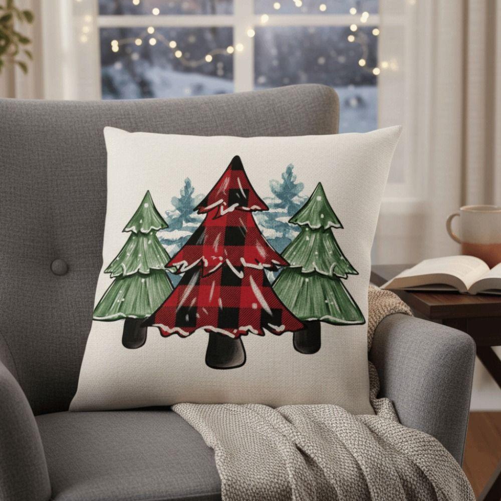 New 45×45cm Christmas Throw Pillow Cover Linen Removable Pillow Cover Soft Christmas Tree Pillowcase Home Decoration